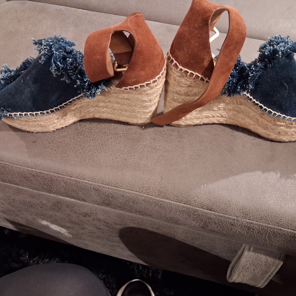 Denim Fringe Espadrille Sandals - Blue - Picture 5 of 8
